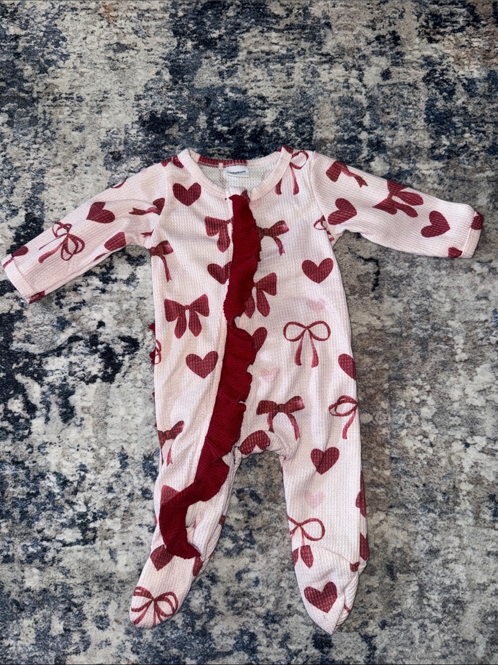 Pink and Red Heart-Print Ruffle Footed One-Piece